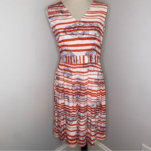 Totem from Brazil orange blue & white sleeveless v-neck dress size 3 Medium